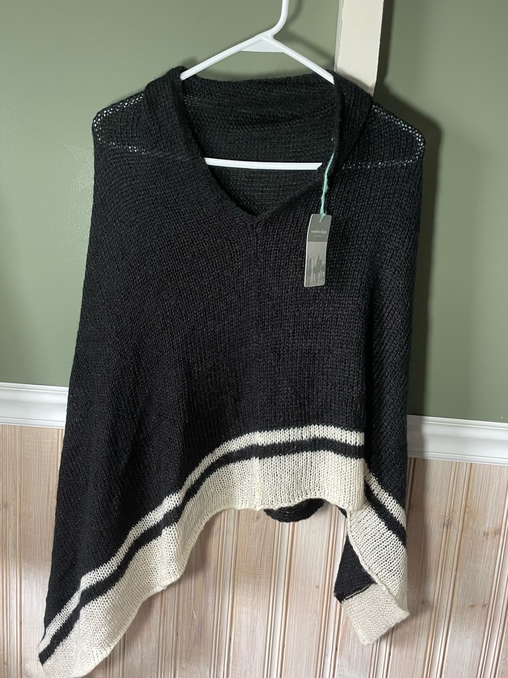 Wooden Ships Black and Alabaster Knit V-Neck Poncho Sweater